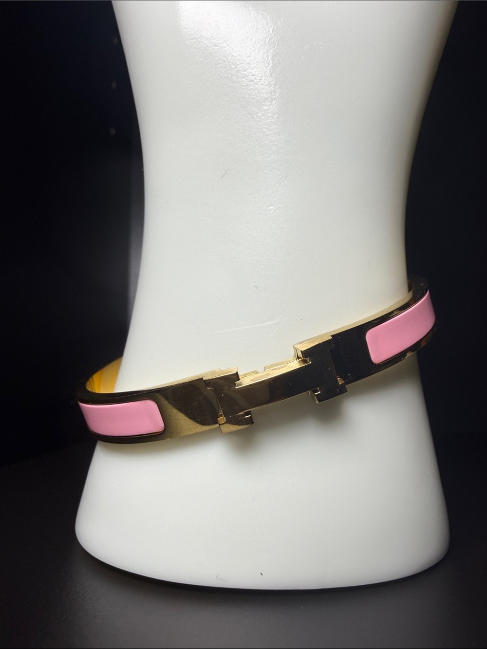 Clic Pink & Gold Enamel Bangle Bracelet